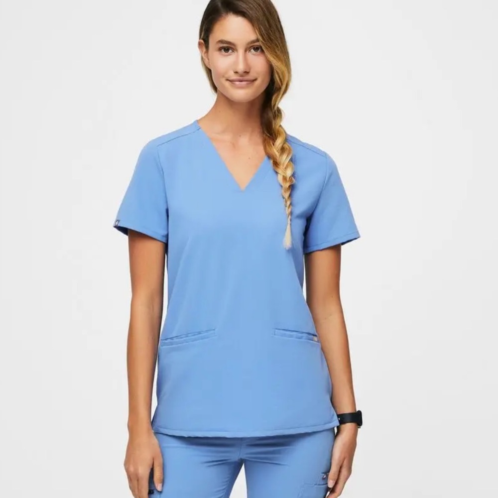 Figs Casma Scrub Top - Ciel Blue